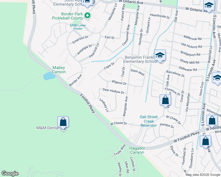 map of restaurants, bars, coffee shops, grocery stores, and more near 1461 Deer Hollow Drive in Corona