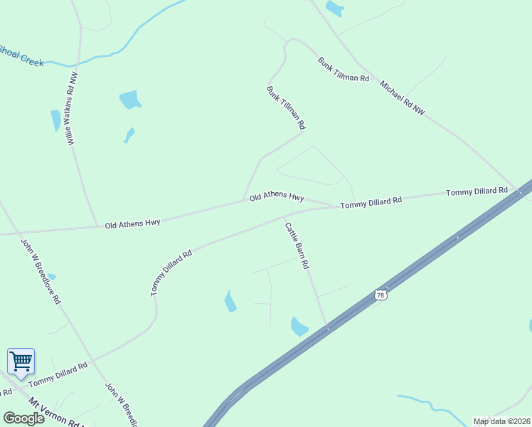 map of restaurants, bars, coffee shops, grocery stores, and more near 3080 Tommy Dillard Road in Monroe