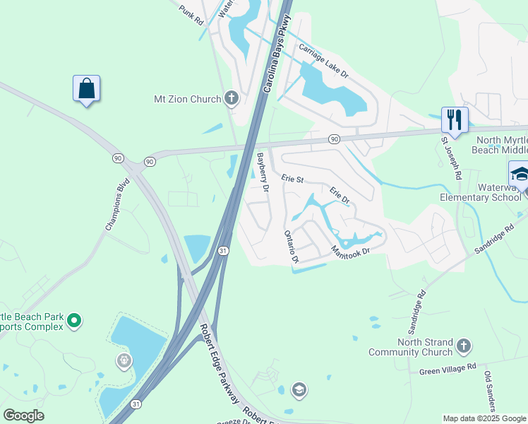map of restaurants, bars, coffee shops, grocery stores, and more near 4375 Bayberry Drive in Little River