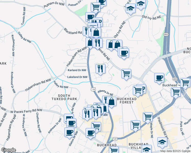 map of restaurants, bars, coffee shops, grocery stores, and more near 77 Roswell Court Northeast in Atlanta