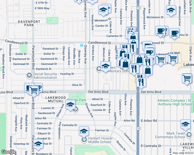 map of restaurants, bars, coffee shops, grocery stores, and more near 5013 Barlin Avenue in Lakewood