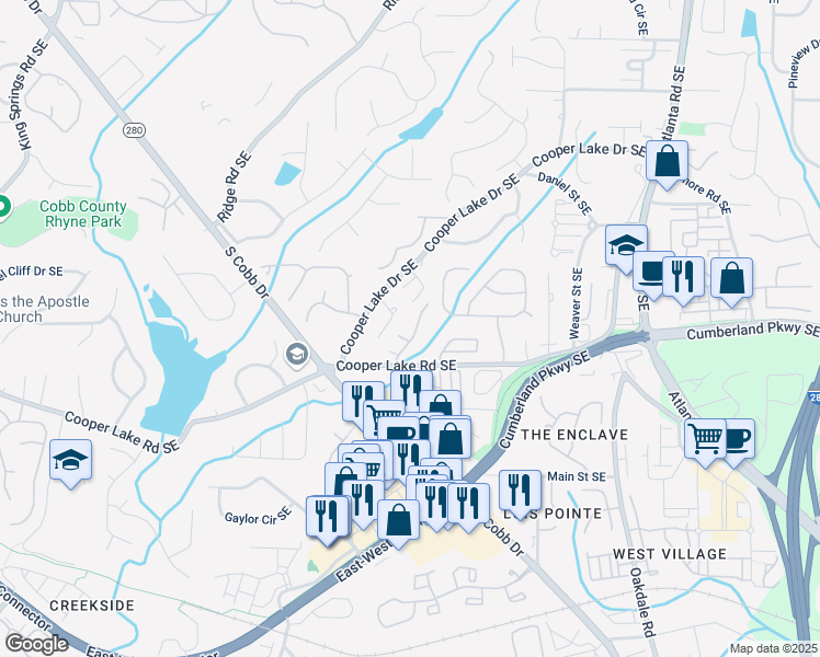 map of restaurants, bars, coffee shops, grocery stores, and more near 4228 Laurel Creek Court Southeast in Smyrna