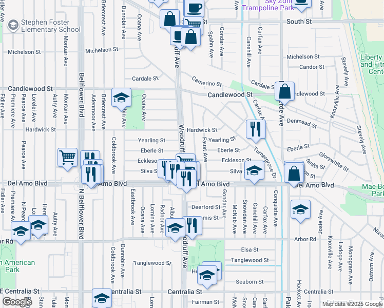 map of restaurants, bars, coffee shops, grocery stores, and more near 5019 Fanwood Avenue in Lakewood