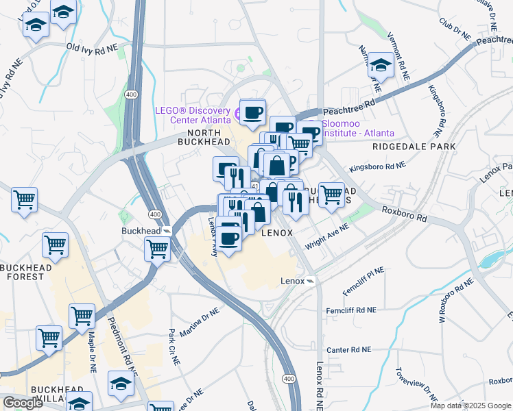 map of restaurants, bars, coffee shops, grocery stores, and more near in Atlanta