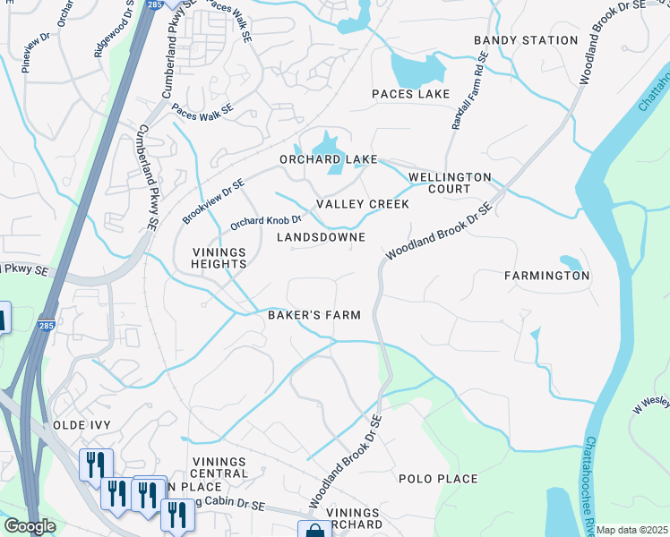 map of restaurants, bars, coffee shops, grocery stores, and more near 4311 North Elizabeth Lane Southeast in Atlanta