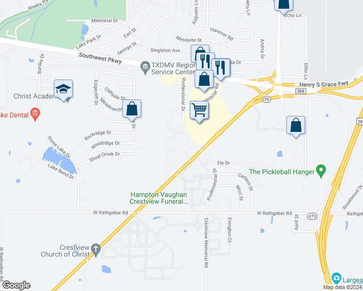 map of restaurants, bars, coffee shops, grocery stores, and more near 5248 Professional Drive in Wichita Falls