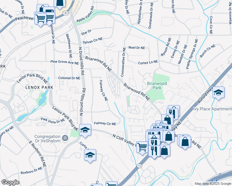 map of restaurants, bars, coffee shops, grocery stores, and more near 2268 Limehurst Drive in Atlanta