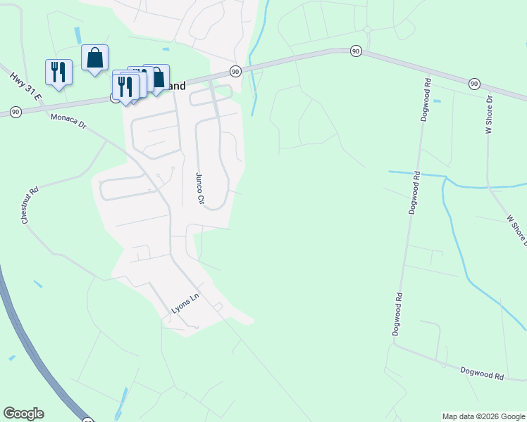 map of restaurants, bars, coffee shops, grocery stores, and more near 322 Junco Circle in Longs