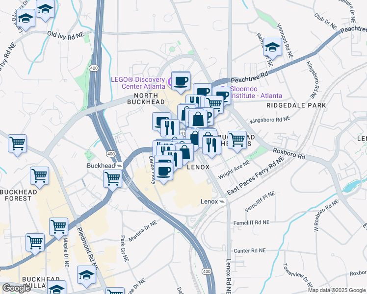 map of restaurants, bars, coffee shops, grocery stores, and more near in Atlanta