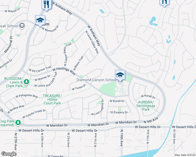 map of restaurants, bars, coffee shops, grocery stores, and more near 40131 North Hickok Trail in Phoenix