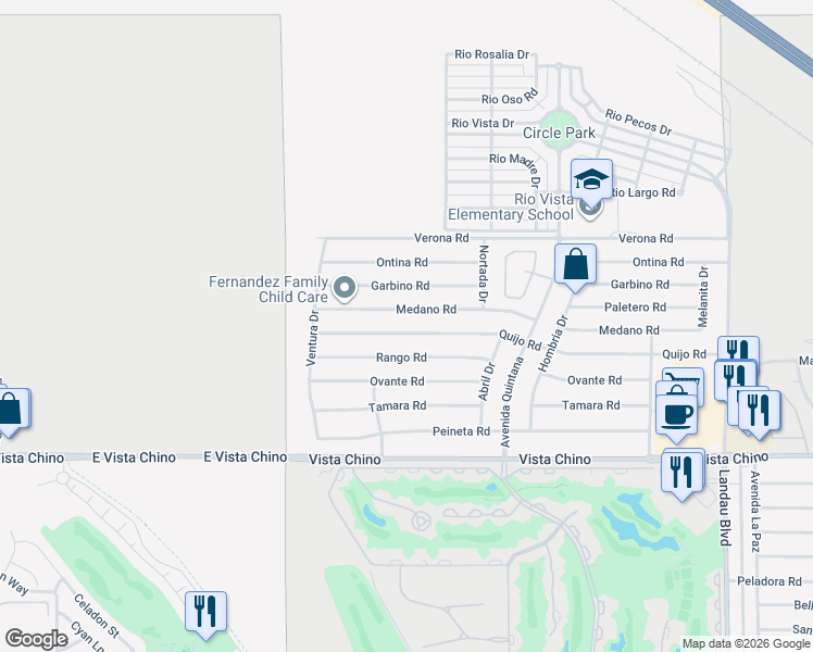 map of restaurants, bars, coffee shops, grocery stores, and more near 67270 Quijo Road in Cathedral City