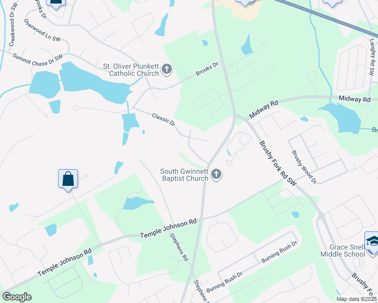 map of restaurants, bars, coffee shops, grocery stores, and more near 3349 Summit Turf Lane in Snellville