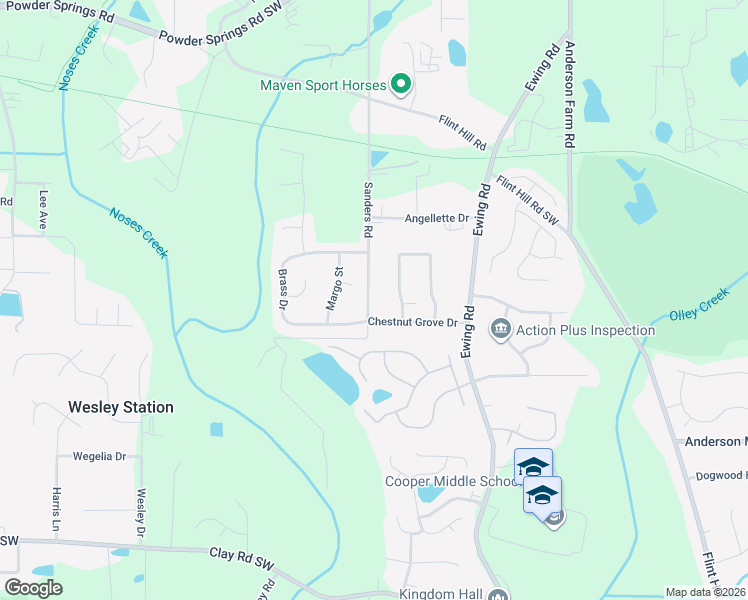 map of restaurants, bars, coffee shops, grocery stores, and more near 4287 Sanders Road in Powder Springs