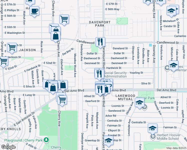 map of restaurants, bars, coffee shops, grocery stores, and more near 2531 Eckleson Street in Lakewood