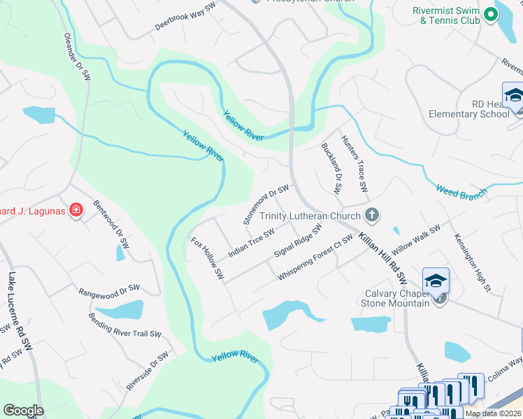 map of restaurants, bars, coffee shops, grocery stores, and more near 4102 Stonemont Drive Southwest in Lilburn