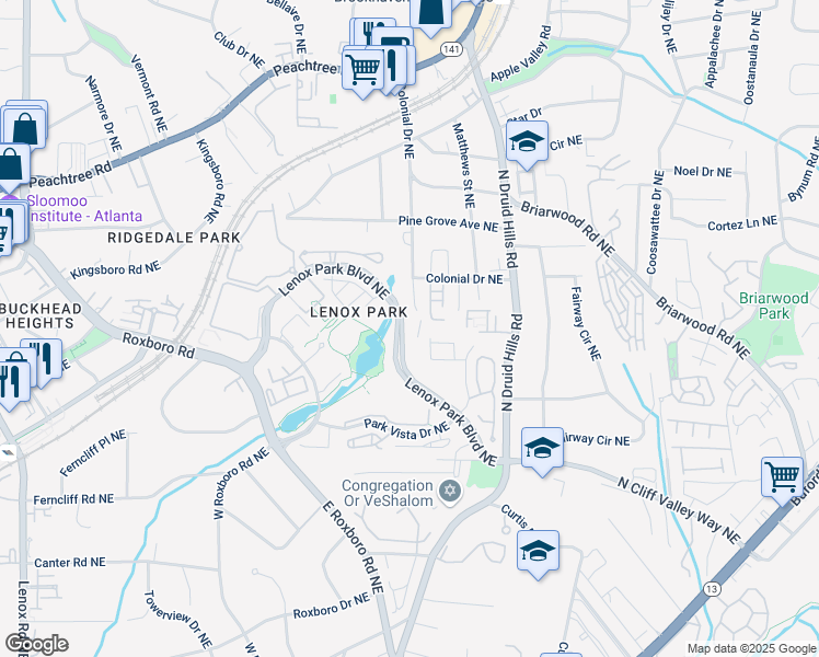map of restaurants, bars, coffee shops, grocery stores, and more near 1292 Lenox Park Boulevard Northeast in Atlanta