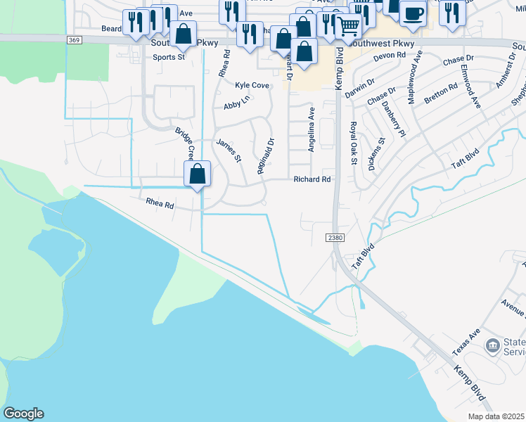 map of restaurants, bars, coffee shops, grocery stores, and more near 4919 Reginald Drive in Wichita Falls