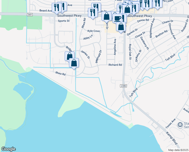 map of restaurants, bars, coffee shops, grocery stores, and more near 4919 Reginald Drive in Wichita Falls