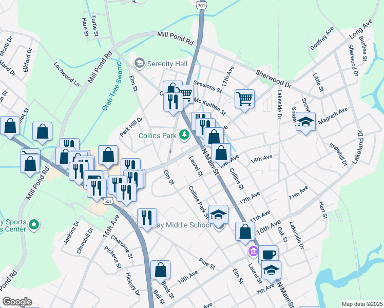 map of restaurants, bars, coffee shops, grocery stores, and more near 1007 16th Avenue in Conway