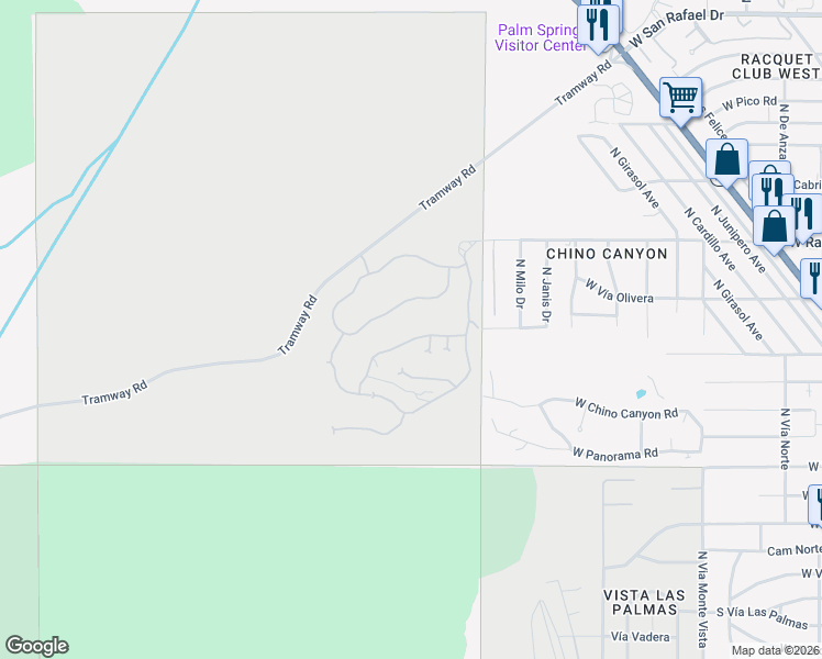map of restaurants, bars, coffee shops, grocery stores, and more near 2278 City View Drive in Palm Springs