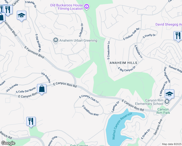 map of restaurants, bars, coffee shops, grocery stores, and more near 7460 East Hummingbird Circle in Anaheim