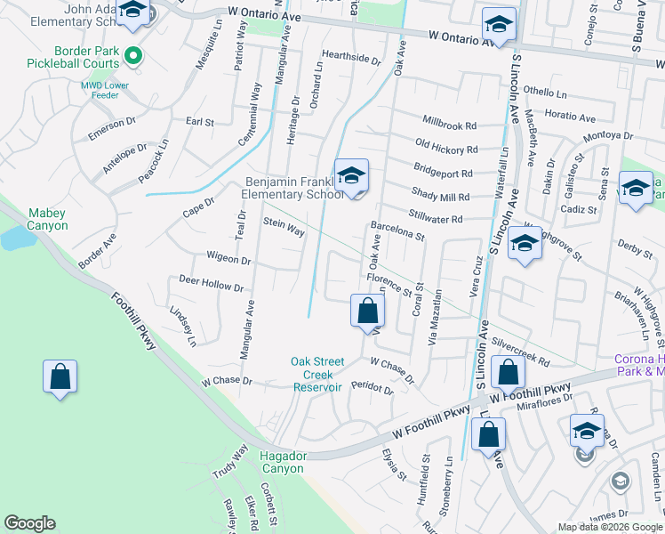 map of restaurants, bars, coffee shops, grocery stores, and more near 2931 Stonewall Drive in Corona