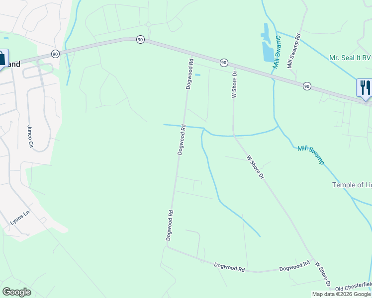 map of restaurants, bars, coffee shops, grocery stores, and more near 2555 Dogwood Road in Longs