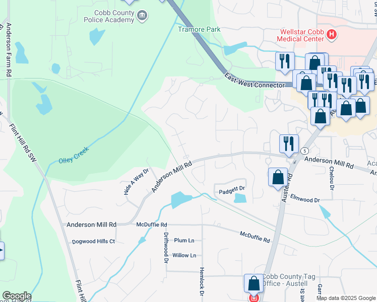 map of restaurants, bars, coffee shops, grocery stores, and more near 4337 Chaucer Place Southwest in Austell