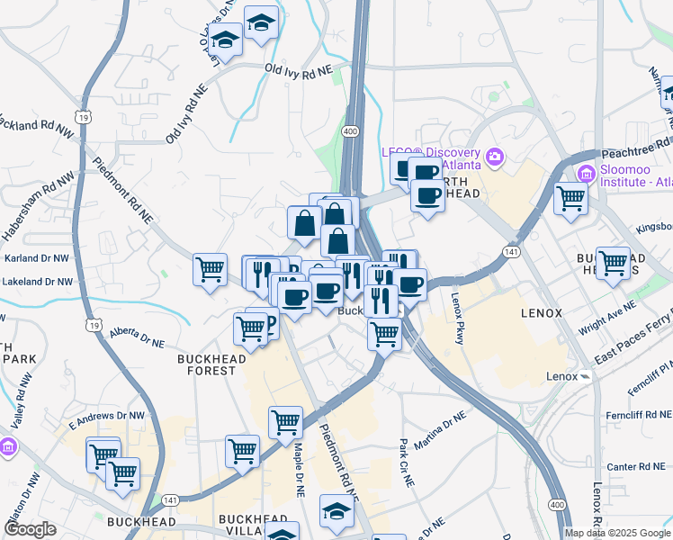 map of restaurants, bars, coffee shops, grocery stores, and more near 3495 Buckhead Loop Northeast in Atlanta