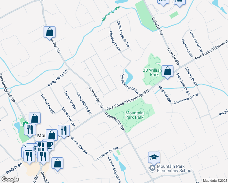 map of restaurants, bars, coffee shops, grocery stores, and more near 5068 Bentwater Lane in Lilburn