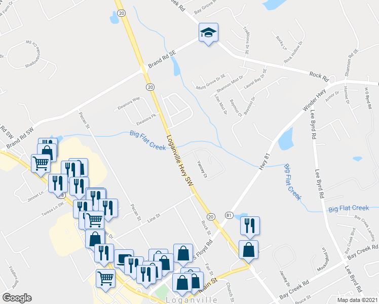 map of restaurants, bars, coffee shops, grocery stores, and more near 907 Yancey Court in Loganville