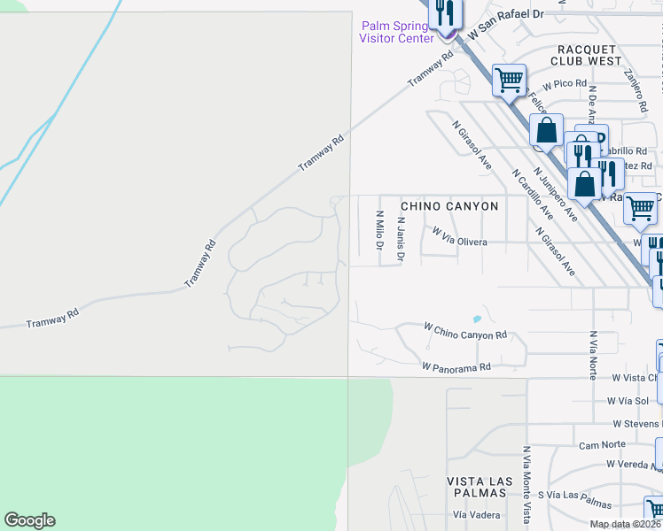 map of restaurants, bars, coffee shops, grocery stores, and more near 2158 City View Drive in Palm Springs