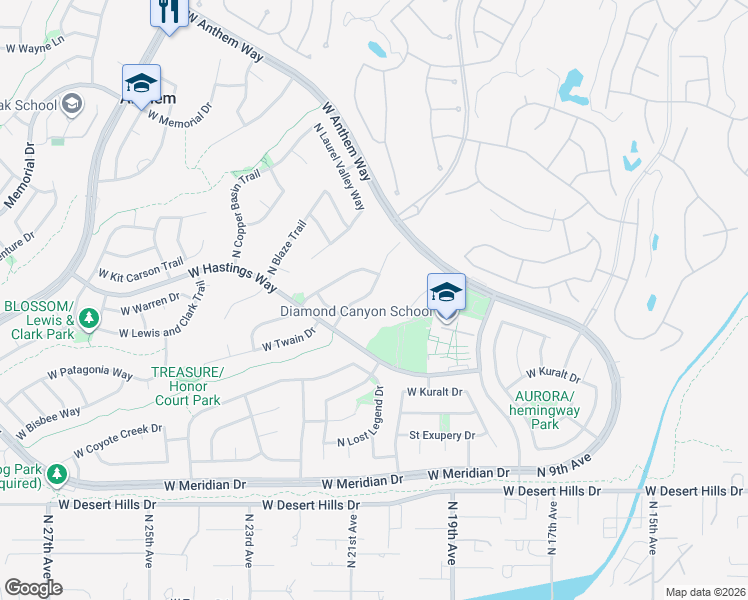 map of restaurants, bars, coffee shops, grocery stores, and more near 40131 North Hickok Trail in Phoenix
