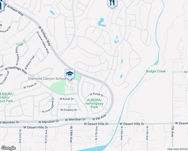 map of restaurants, bars, coffee shops, grocery stores, and more near 40114 North Thunder Hills Court in New River