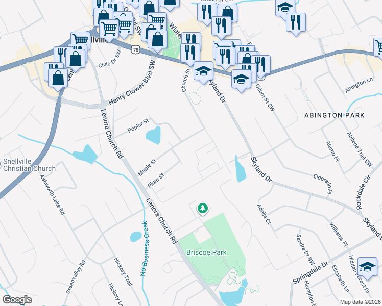 map of restaurants, bars, coffee shops, grocery stores, and more near 2535 Beal Street in Snellville