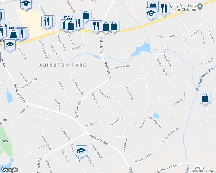 map of restaurants, bars, coffee shops, grocery stores, and more near 2099 Jayson Way in Snellville