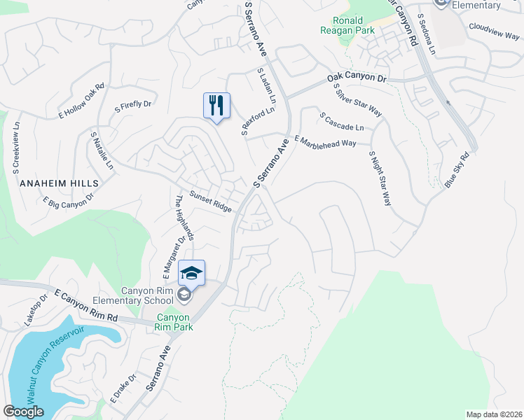 map of restaurants, bars, coffee shops, grocery stores, and more near 1027 South Stresa Way in Anaheim