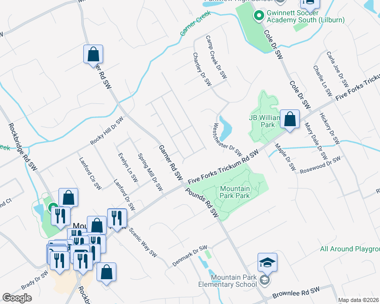 map of restaurants, bars, coffee shops, grocery stores, and more near 1187 Pearl Mist Drive in Lilburn