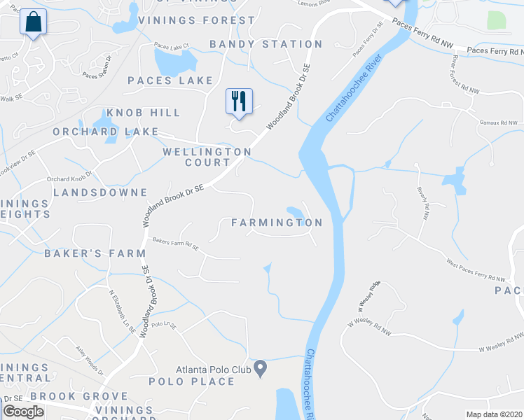 map of restaurants, bars, coffee shops, grocery stores, and more near 3083 Farmington Drive Southeast in Atlanta