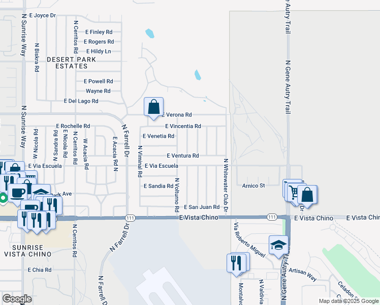 map of restaurants, bars, coffee shops, grocery stores, and more near 2210 North San Gorgonio Road in Palm Springs
