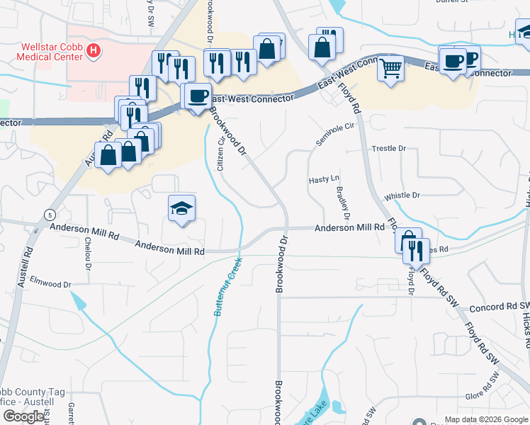 map of restaurants, bars, coffee shops, grocery stores, and more near 4276 Citizen Circle in Austell
