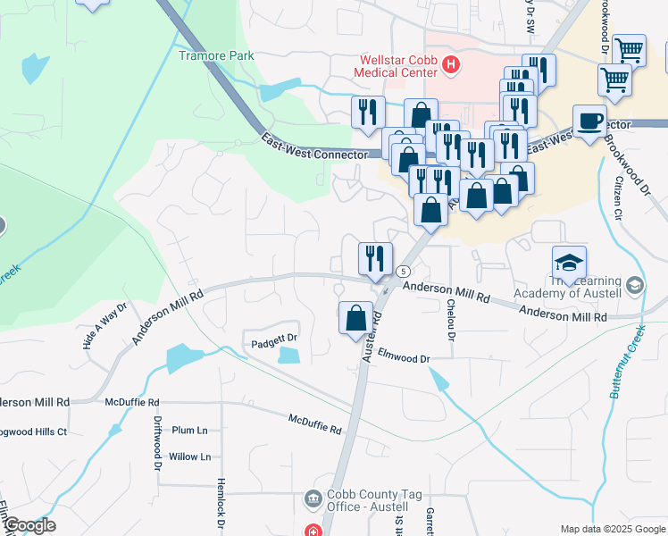 map of restaurants, bars, coffee shops, grocery stores, and more near 1945 Bay Beauty Lane in Austell