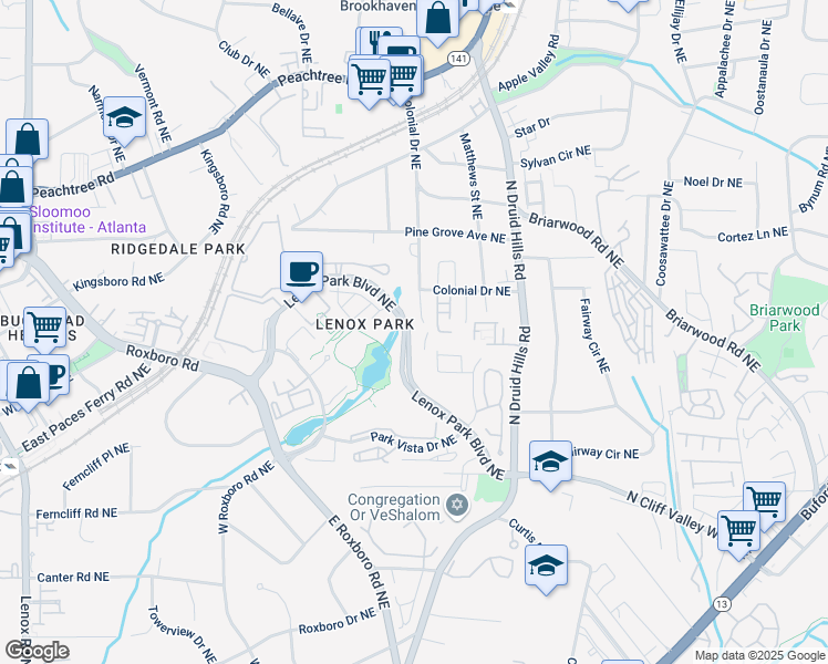 map of restaurants, bars, coffee shops, grocery stores, and more near 1292 Lenox Park Boulevard Northeast in Atlanta