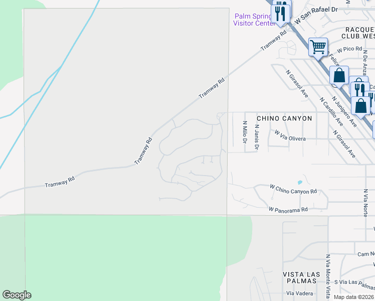 map of restaurants, bars, coffee shops, grocery stores, and more near 2278 City View Drive in Palm Springs