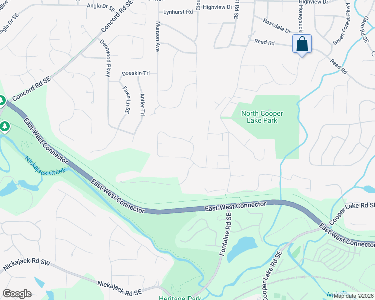 map of restaurants, bars, coffee shops, grocery stores, and more near 4075 West Cooper Lake Drive Southeast in Smyrna