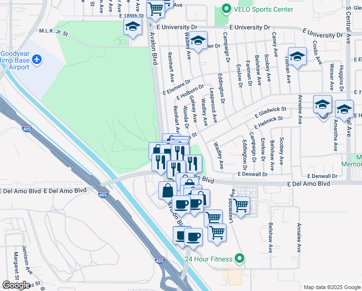 map of restaurants, bars, coffee shops, grocery stores, and more near 640 East Turmont Street in Carson