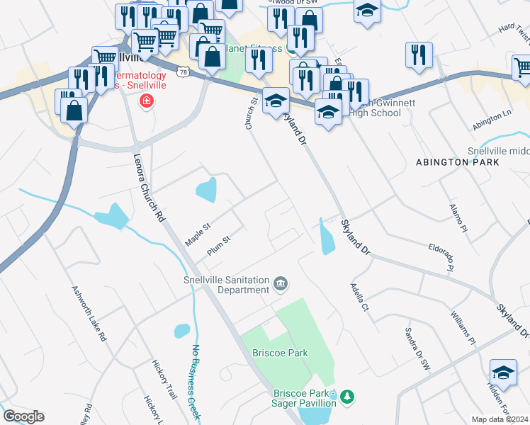 map of restaurants, bars, coffee shops, grocery stores, and more near 2544 Beal Street in Snellville