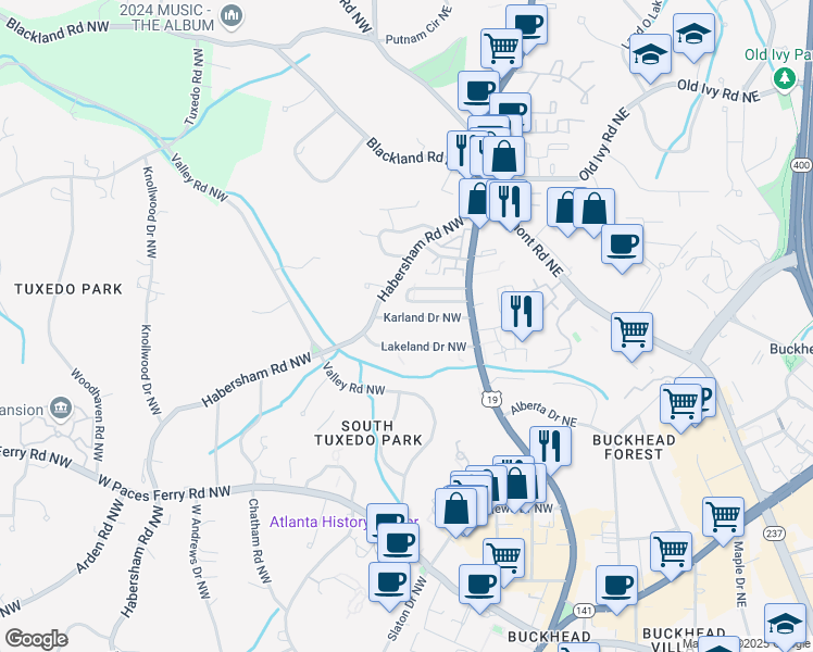 map of restaurants, bars, coffee shops, grocery stores, and more near 88 Karland Drive Northwest in Atlanta