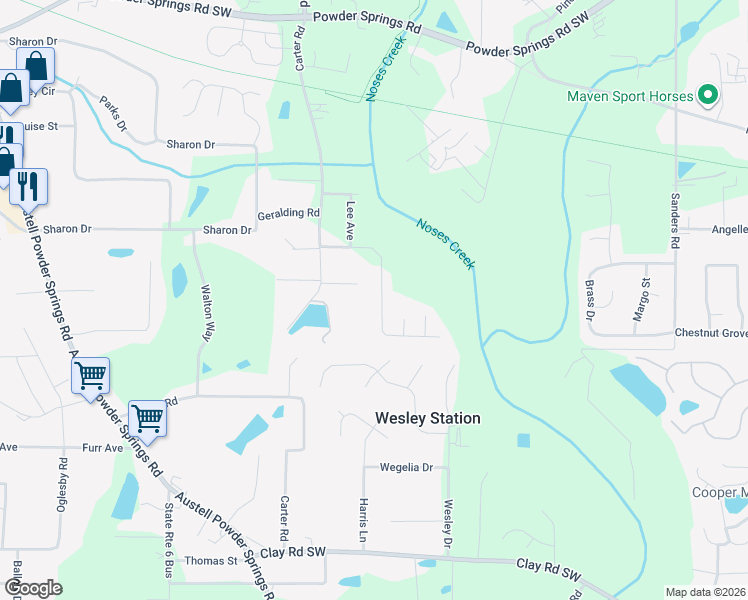 map of restaurants, bars, coffee shops, grocery stores, and more near 3391 Lynne Road in Powder Springs