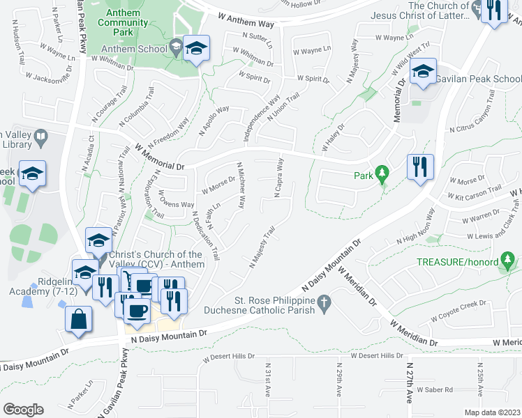 map of restaurants, bars, coffee shops, grocery stores, and more near 40201 North Oakhurst Court in New River